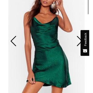 NWT Nasty Gal Green Satin Cowl Mini Dress Size 6